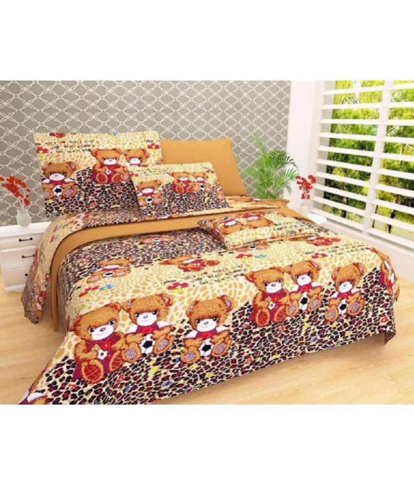 New panipat textile zone Poly Cotton Double Bedsheet with 2 Pillow