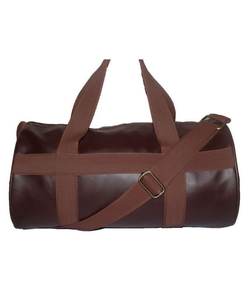 JaisBoy Medium Brown PU Leather Gym Bag Travel Duffle