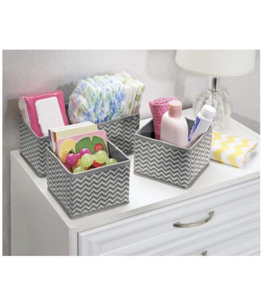     			House of Quirk Fabric Storage Organizer Set with Compartments for Nursery, Drawers, Closet, Dresser Top, Changing Table – Set of 4 Gray/Cream
