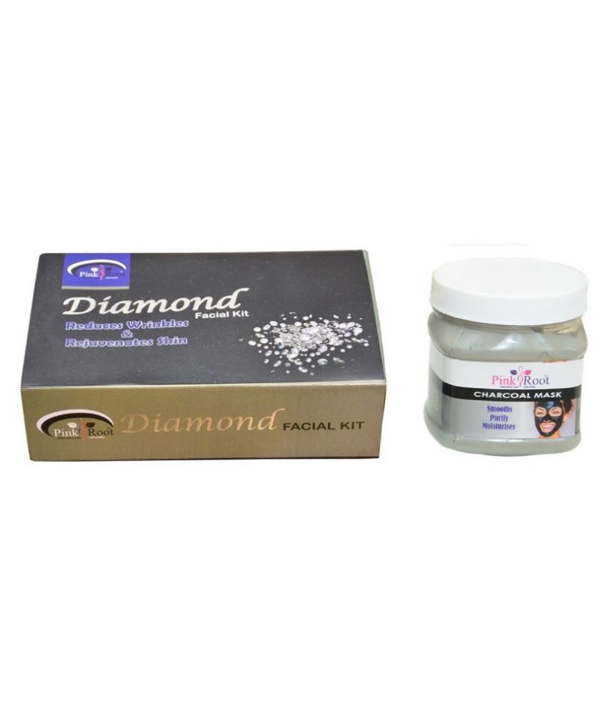 Pink Root Diamond Facial Kit 83g Charcoal Mask 500ml Day Cream 500 Gm