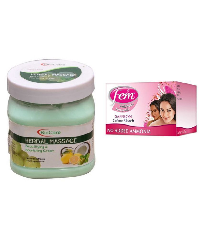 Fem Saffron Bleach 64g, Biocare Herbal Massage Day Cream 500 ml Pack of