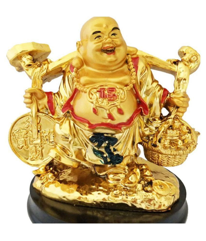     			9X TASHAN Happy Man Laughing Buddha Holding Wealth Coin and Ingots Statue For Attracting Money Prosperity