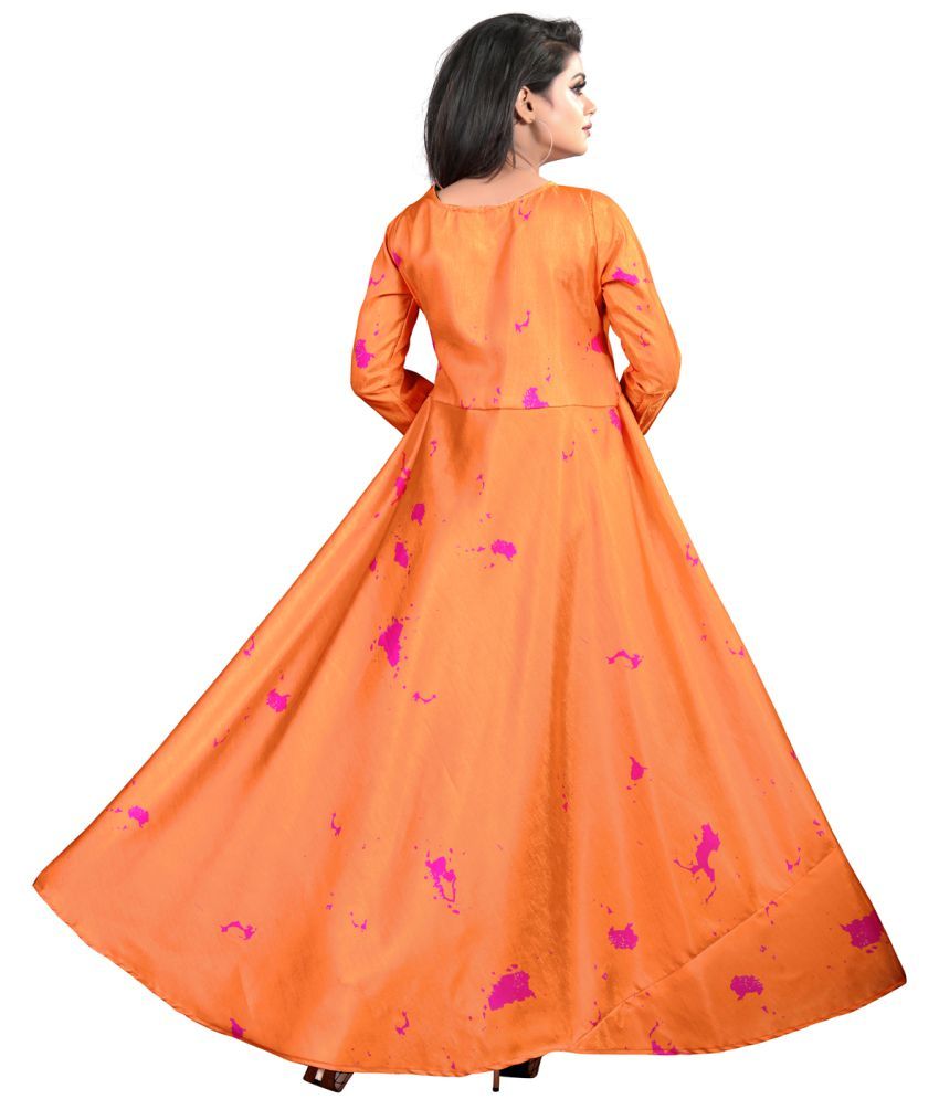 G Fashion Studio Orange Satin Gown Buy G Fashion Studio Orange Satin