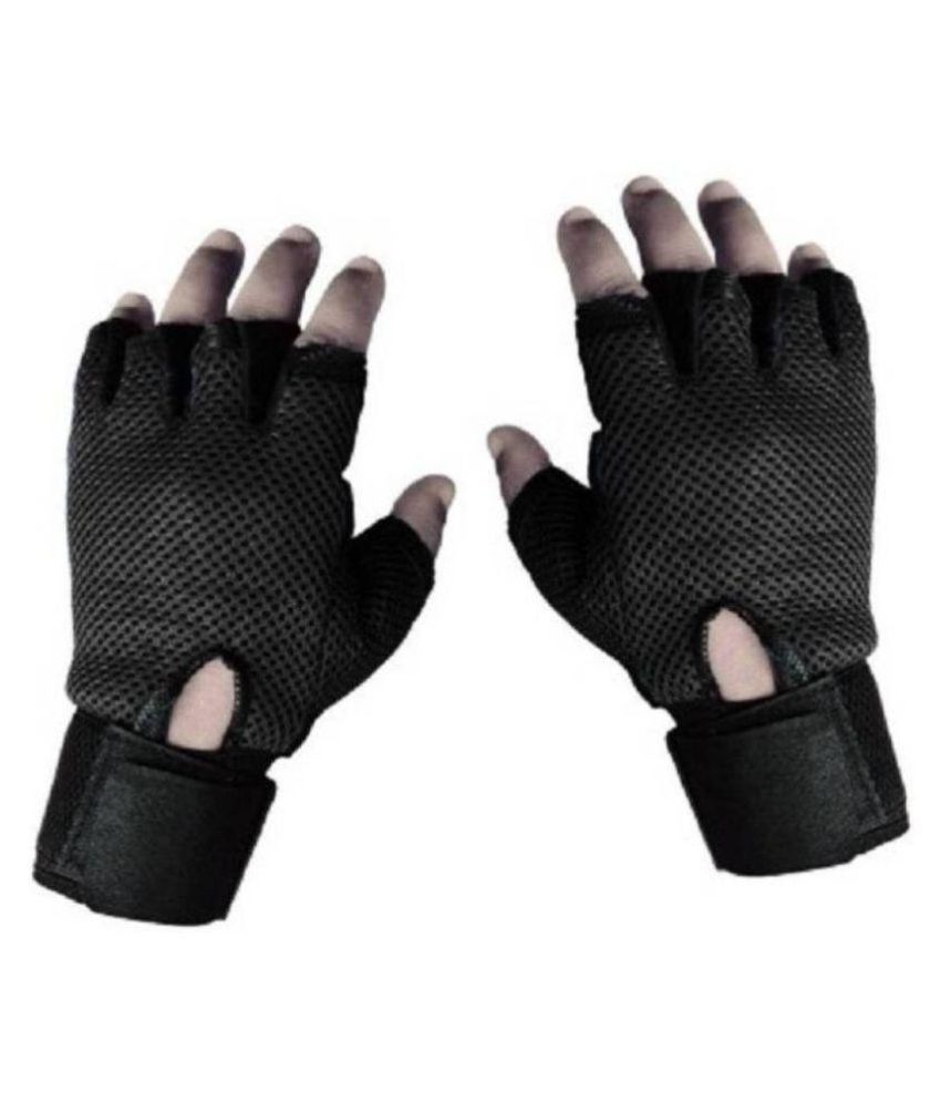     			Tahiro Black Cycling Half Fingered Leather Gloves - Pack Of 1