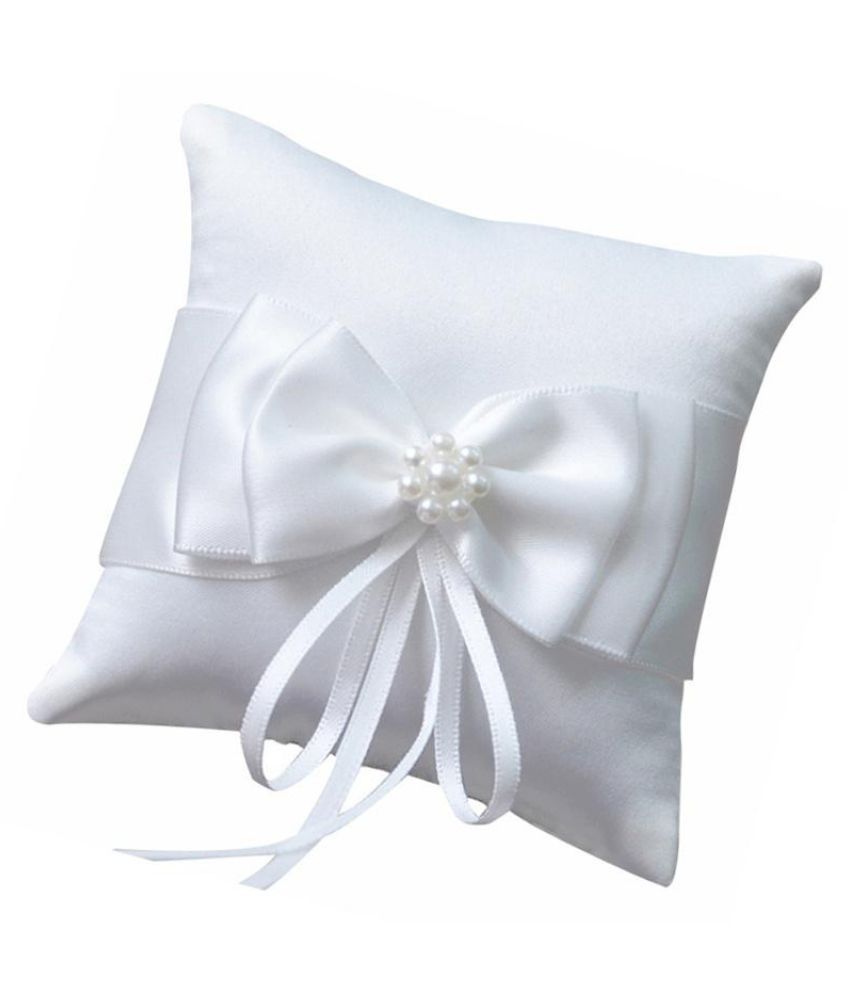 15 15cm White Bow Pearls Ring Pillow Wedding Ring Bearer Cushion