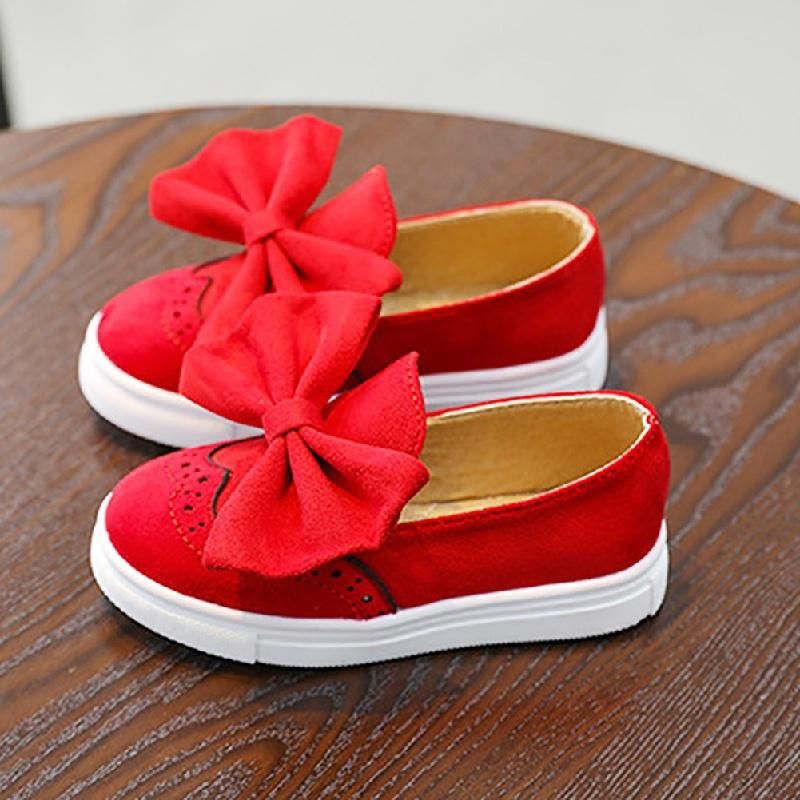 Kids Girls Slip on Pumps Large Bowknot Loafers Trainer Flat Casual