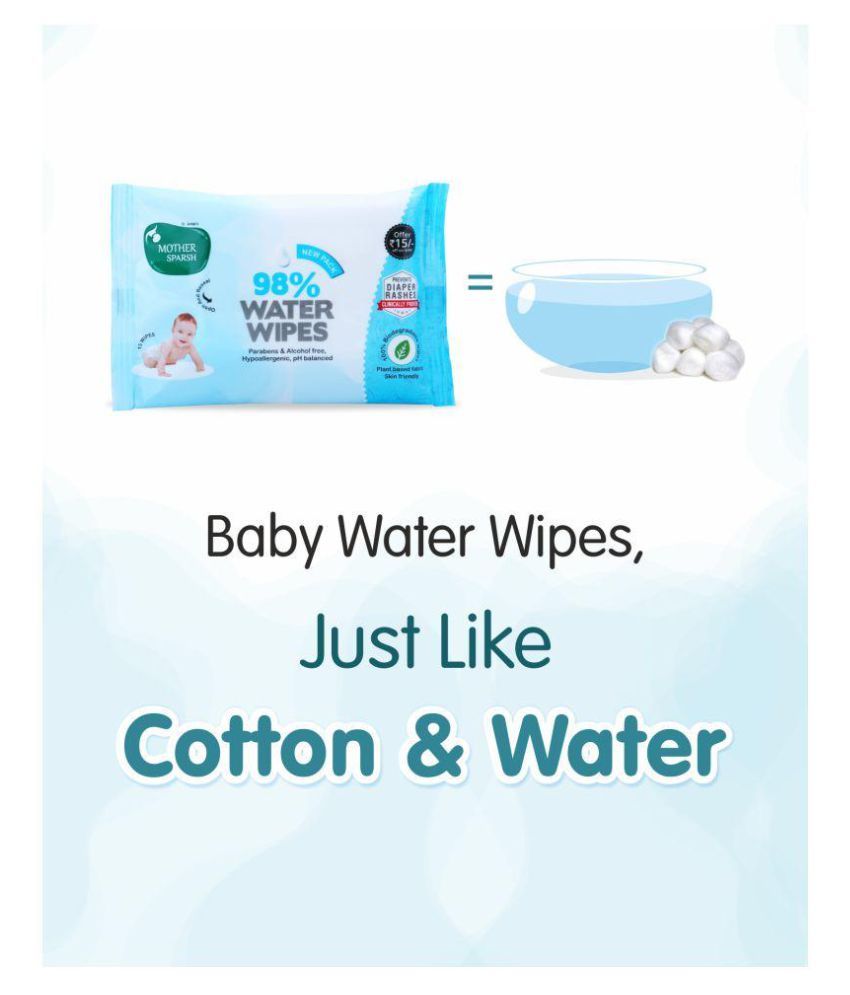 Mother Sparsh 98 Water Wipes (15 Baby Wipes, Pack of 5) Baby Wet