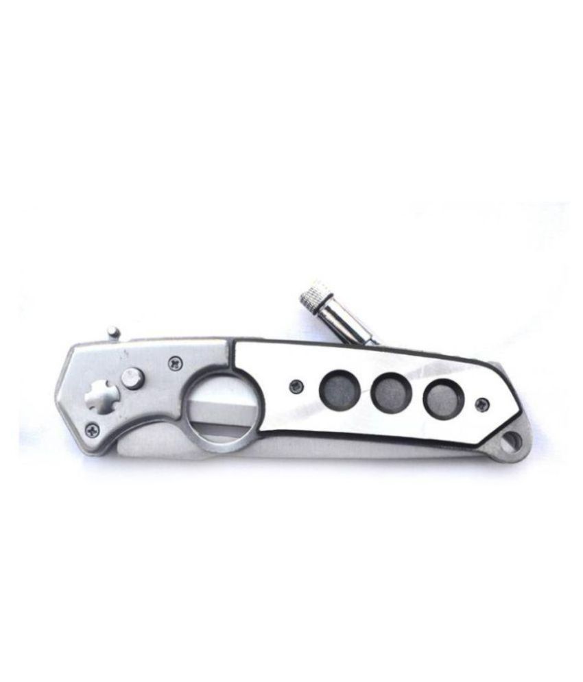 prijam Knife SLB 07 Foldable Pocket Silver Knife With LED Torch 13 cm