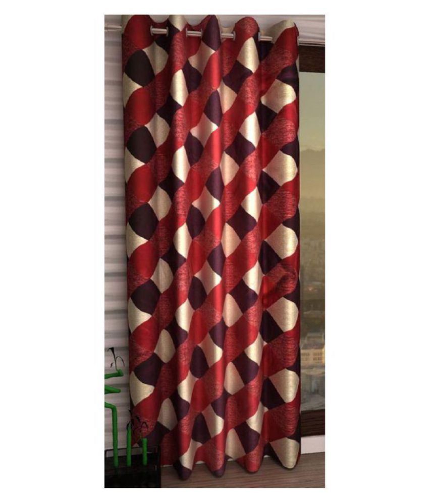     			Panipat Textile Hub Checks Semi-Transparent Eyelet Window Curtain 5 ft Single -Red