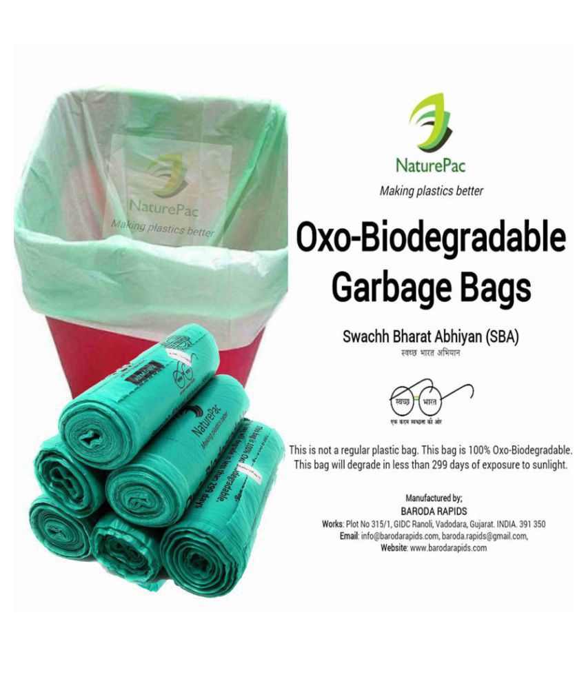     			Naturepac Garbage Bags Biodegradable Premium Green Large Size 60 Cm X 81 Cm / 24x32 Inches, (90 Bags)