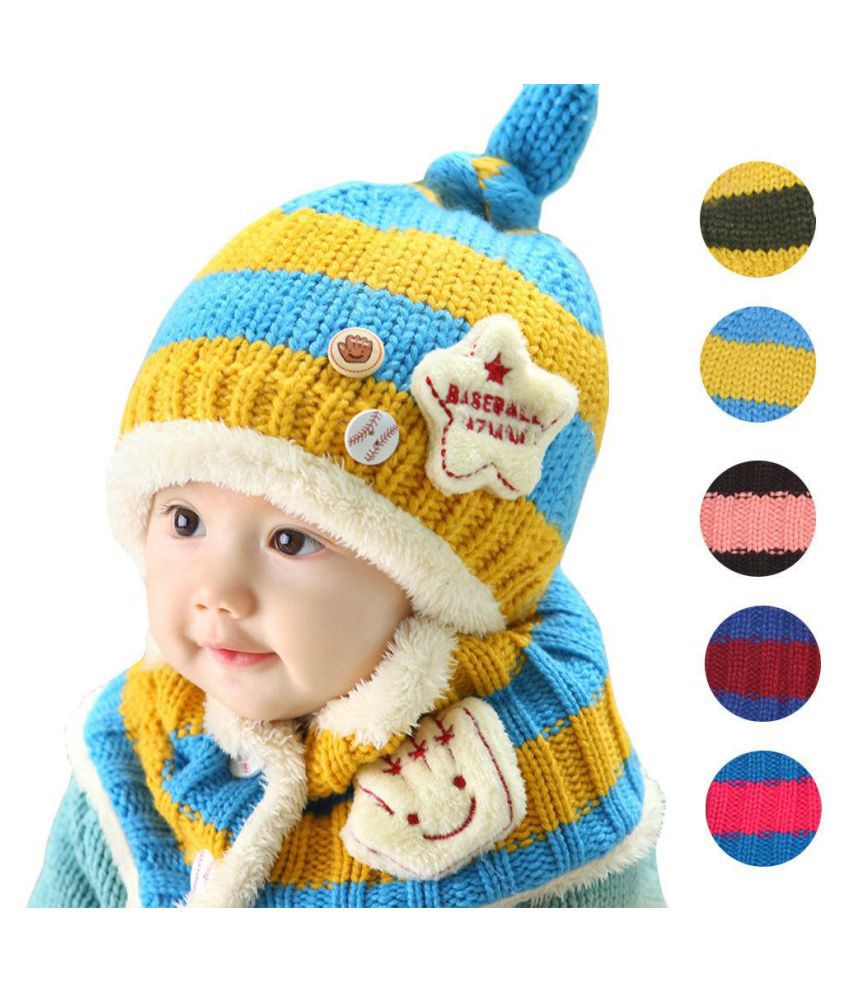 Baby Winter Hat Baby Boys Girls Cartoon Knit Earflap Hat Newborn Striped  Woolen Hats Infant Warm Beanies Caps + Scarf 2pcs/set: Buy Online at Low  Price in India - Snapdeal