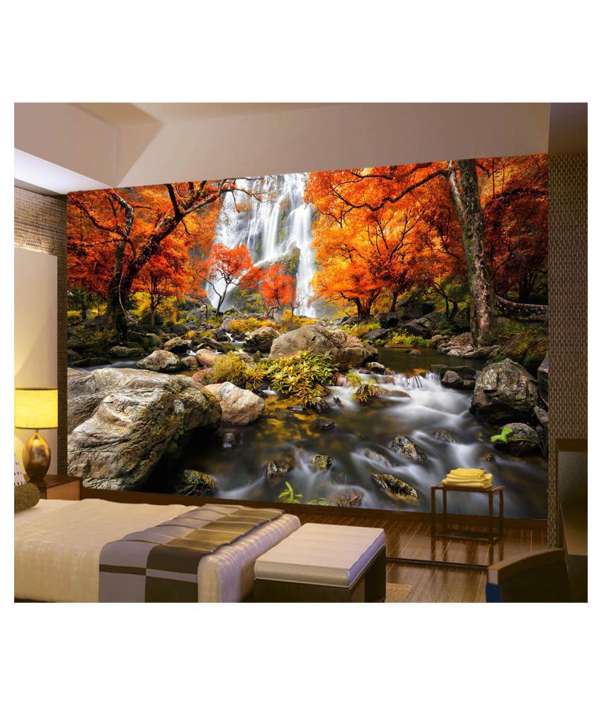 3D Photo Wallpaper Wall Mural River Waterfall Maple Nature ...