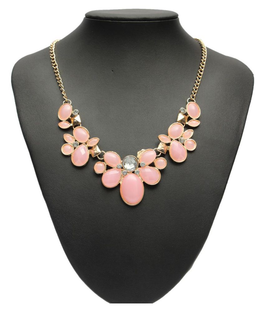 Female Bib Crystal Flower Pearl Pendant Chunky Chain Collar Statement Necklace