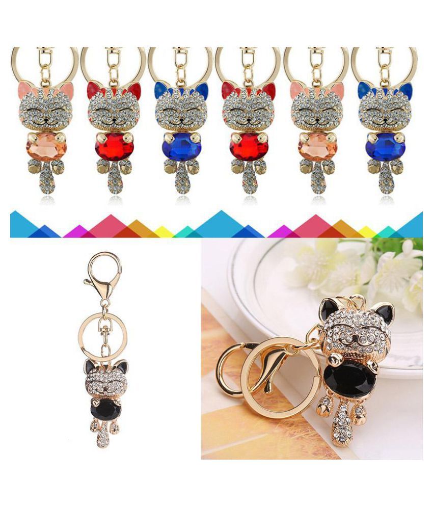 Buy Lucky Enamel Smile Cat Crystal Rhinestone HandBag Pendant Keyring