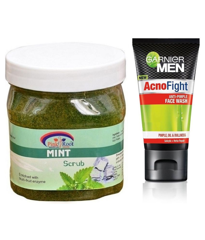 Pink Root Mint Gel Scrub 500g, Garnier Acno Fight Face Wash 100 gm Pack