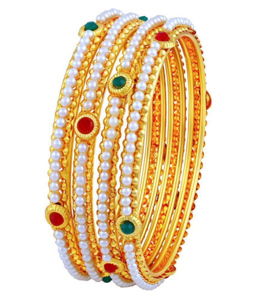     			Asmitta Astonish Traditional Gold Plated Red & Green Stone Bangle For Women