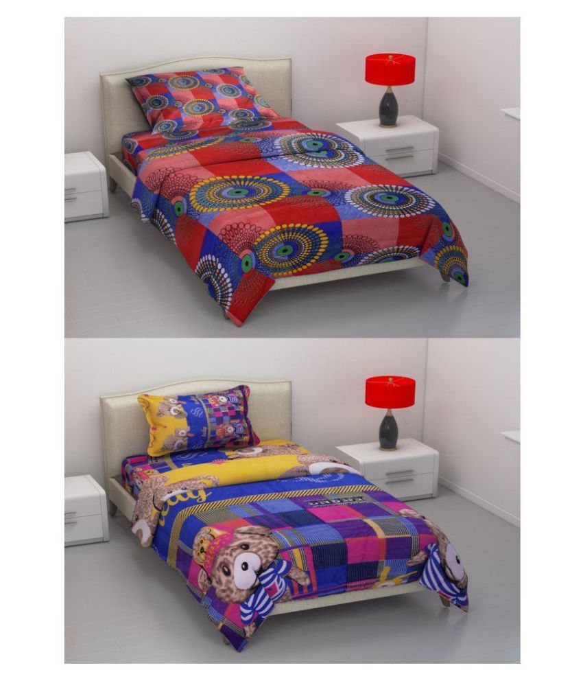 Indian GSM Handloom Microfibre 2 Single Bedsheets with 2 Pillow Covers