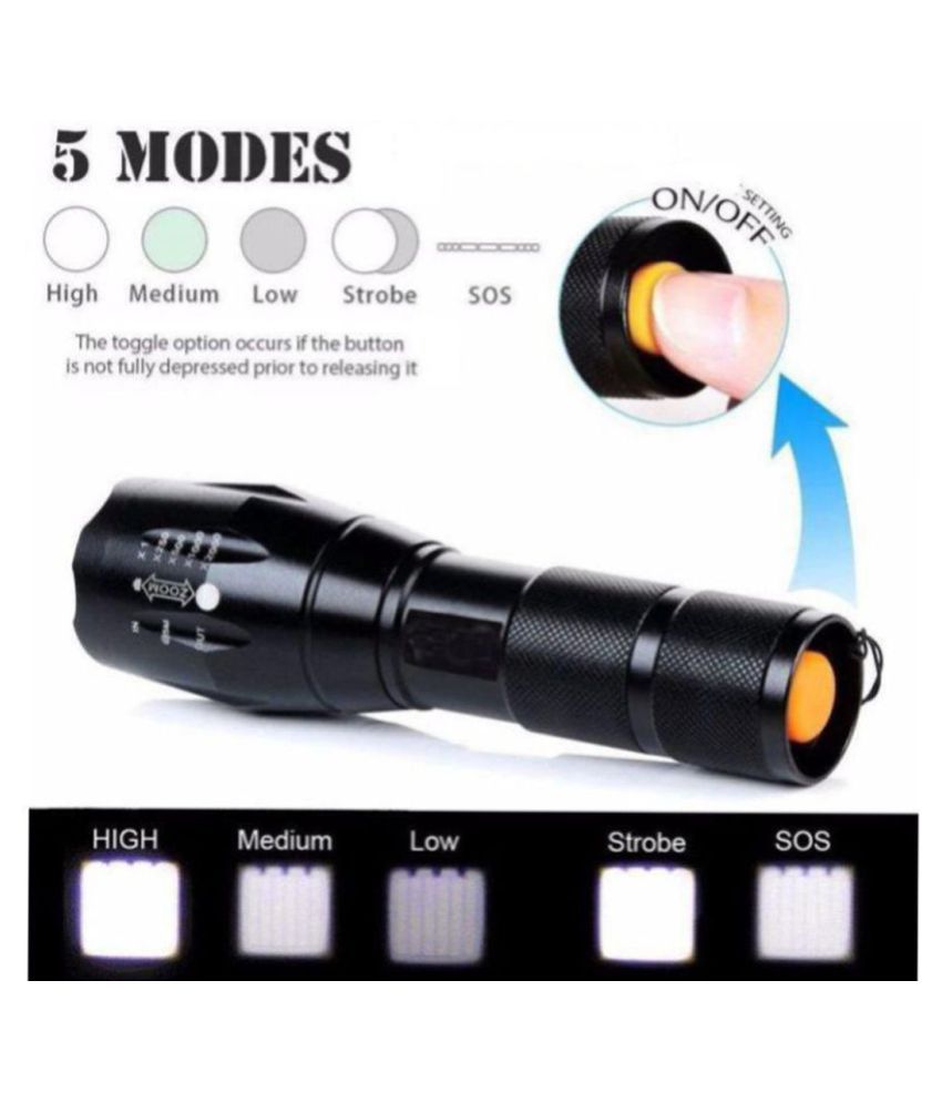 T Global 9W Flashlight Torch 5mode Zoomable LED 500M Rechargeable Waterproof - Pack of 1