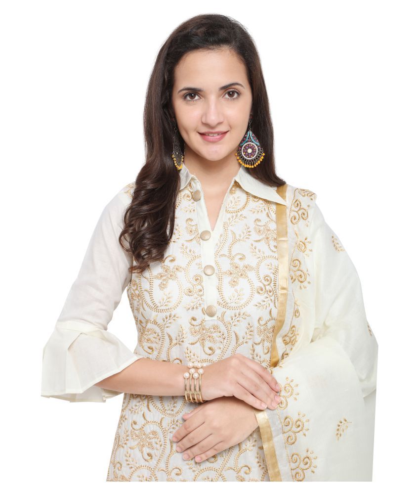 EthnicJunction white Cotton Dress Material Buy EthnicJunction white