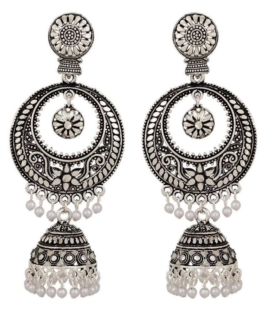     			"Piah Globular Oven Silver Oxiside Pearl Jumkhi  Earring for Women"