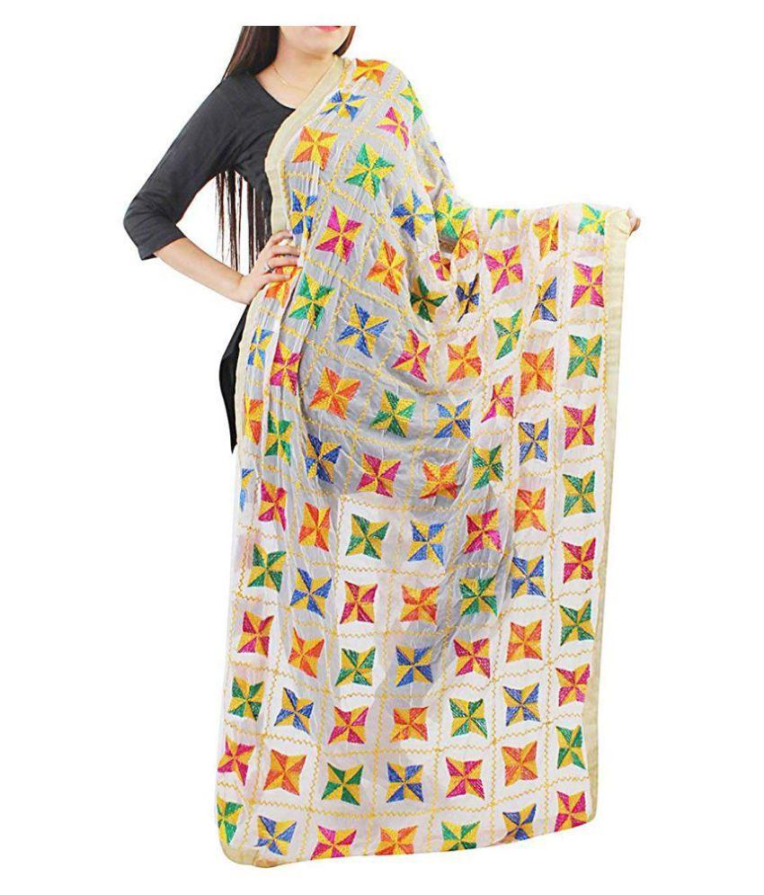 Hari Om Sehgal White Art Silk Dupatta Price in India Buy Hari Om Sehgal White Art Silk Dupatta