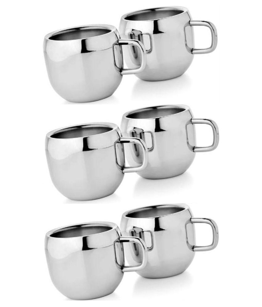 Dynore Stainless Steel 6pc Double Wall Apple Tea Cups 100 ml each