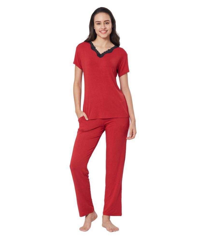 Buy Velvet By Night Modal Nightsuit Sets - Red Online at Best Prices in ...