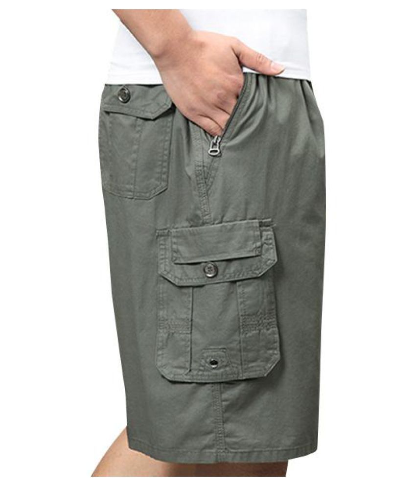 M&S&W Mens Cargo Cotton Summer Multiple Pockets Solid Color Shorts 