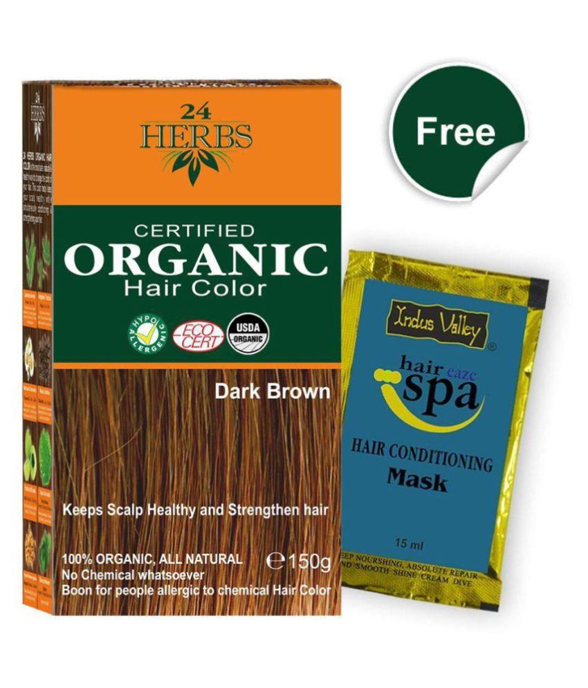     			Indus Valley 24 Herbs Certified Organic Dark Brown with Free Hair Spa Sachet Semi Permanent Hair Color Dark Brown100 g