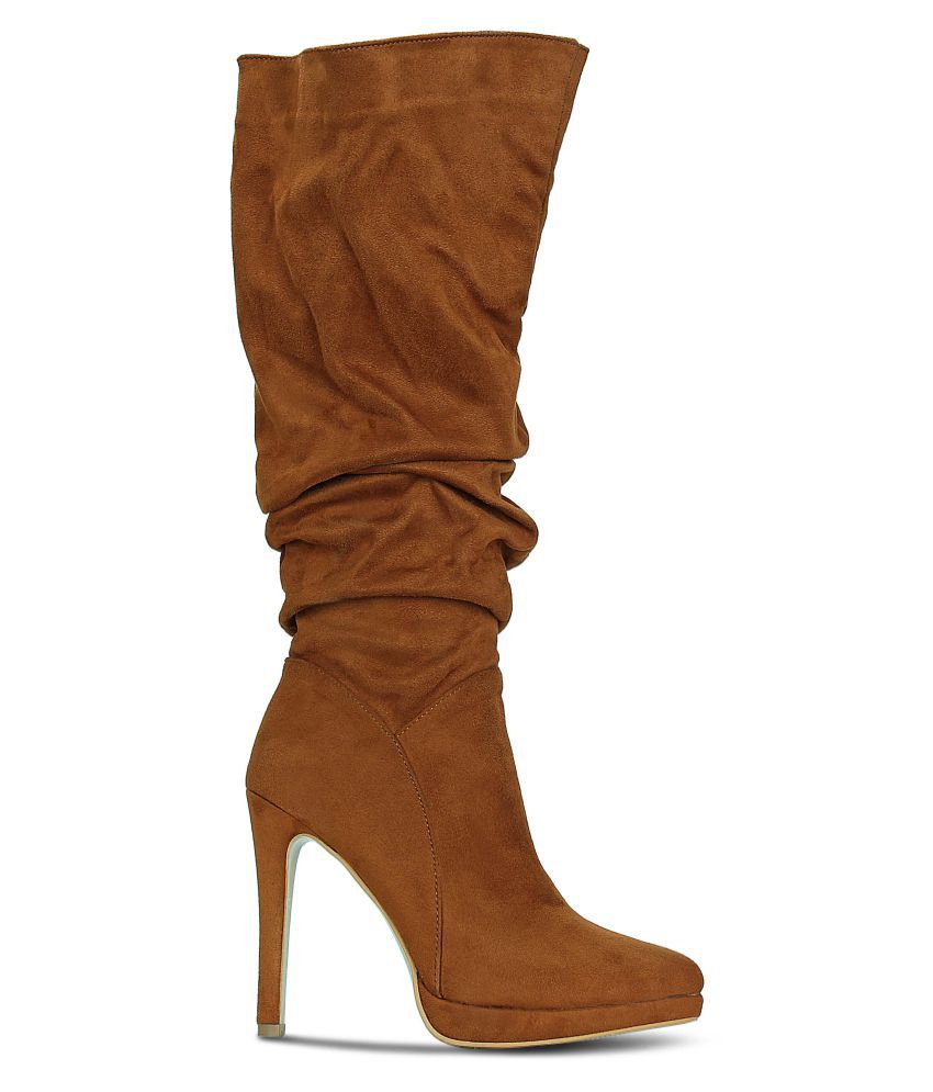 Get Glamr Tan Knee Length Slouch Boots Price in India- Buy Get Glamr ...