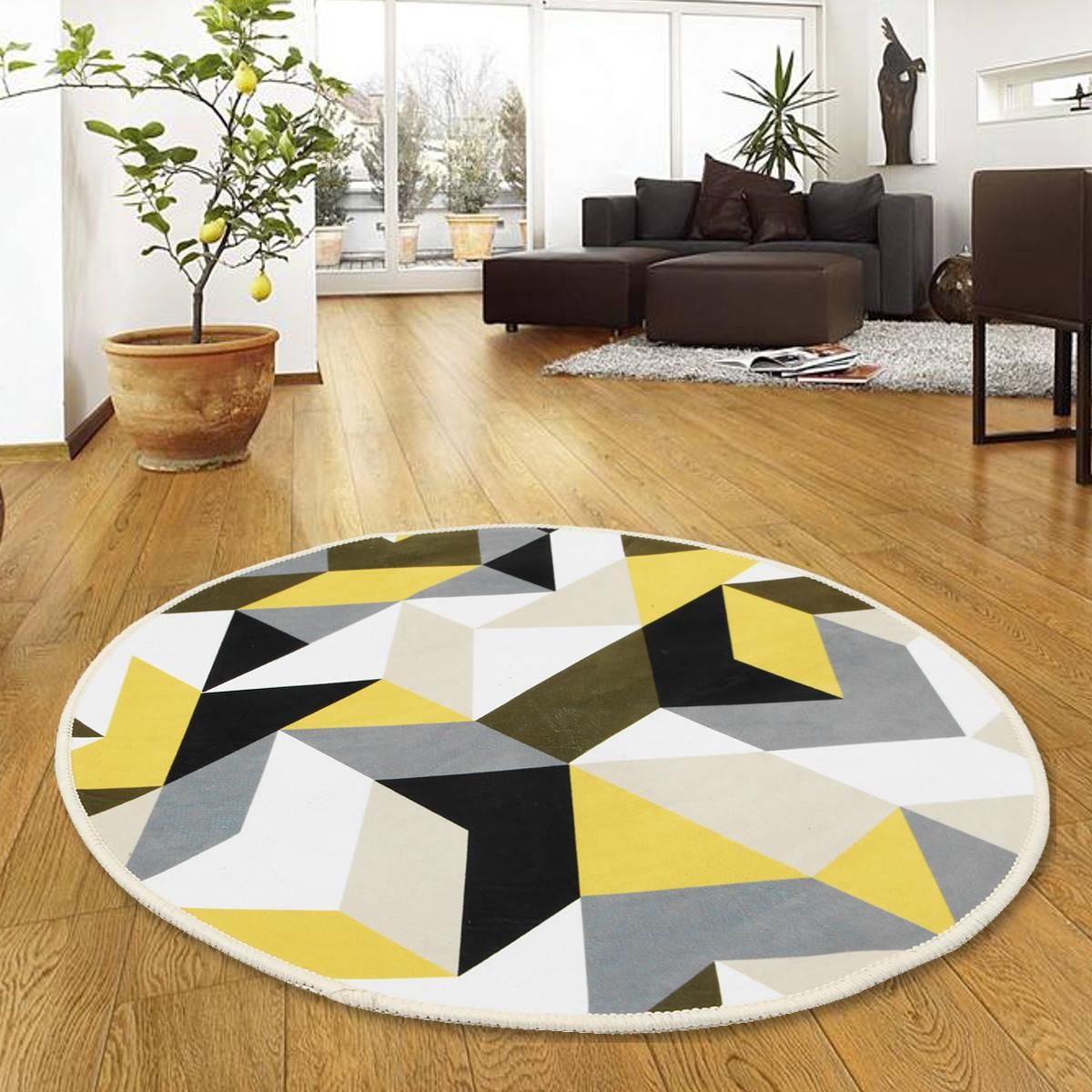 Buy 60/80/100cm Geometry Printed Round Carpet Living Room Area Rugs