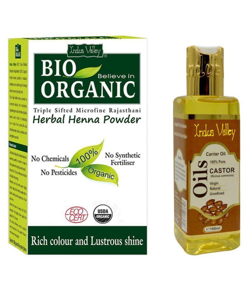     			Indus Valley Bio Organic Herbal Henna Powder & Castor Oil For Hair Conditioning Combo Pack