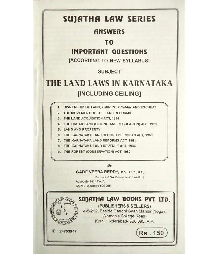 Sujatha Law Series On The Land Laws In Karnataka Including Ceiling Detailed Law Guide According To New Syllabus