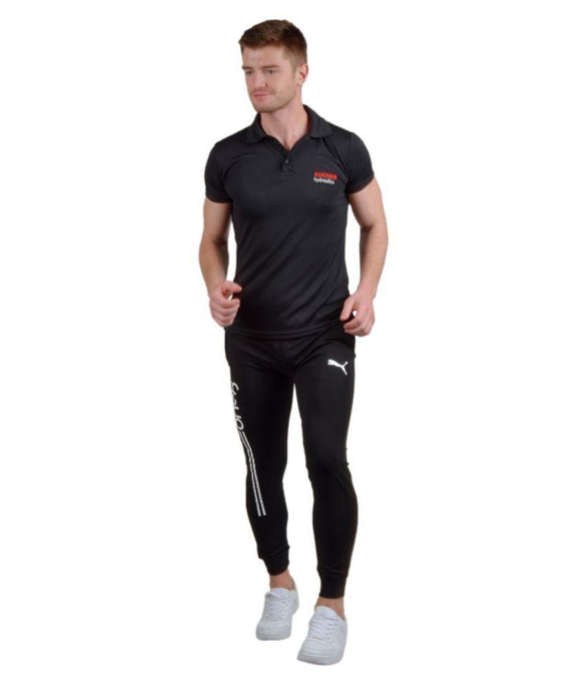 puma black polyester lycra joggers