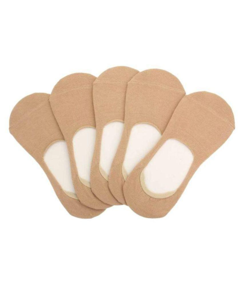     			Tahiro Beige Cotton Plain Footies Loafer Socks - Pack Of 5