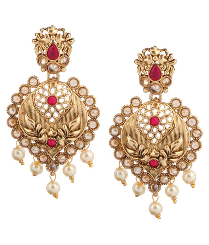     			Piah Fashion Gold Plated  Full LCT Pink & White Pearl Earring For Women and Girl