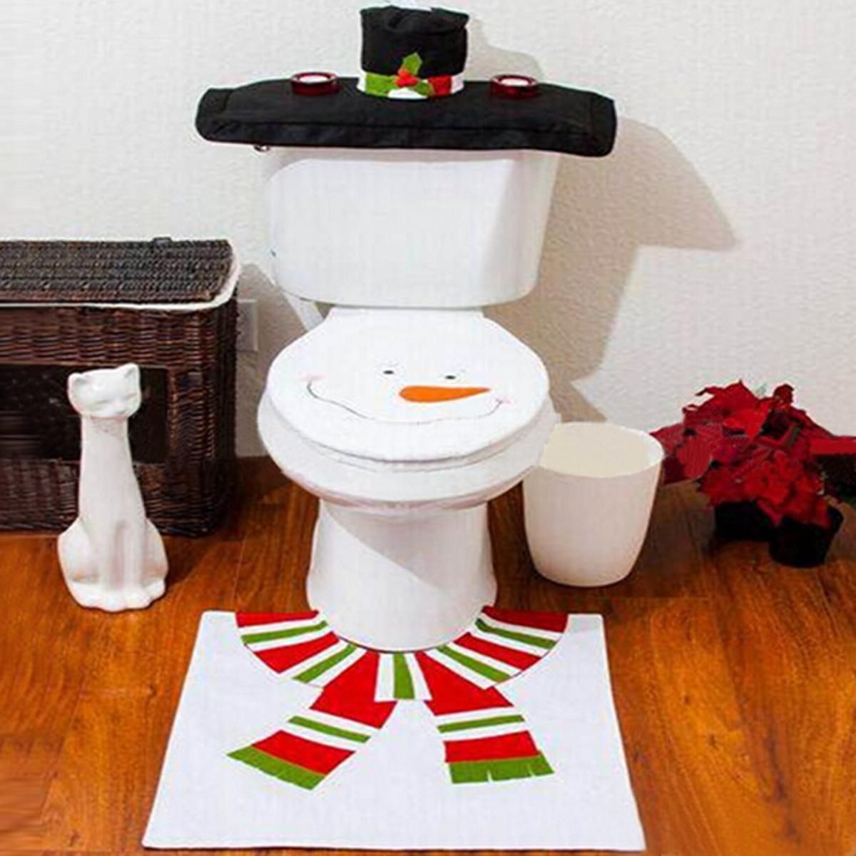 Buy 3pcs/Set Santa Snowman Toilet Seat Cover & Rug ...