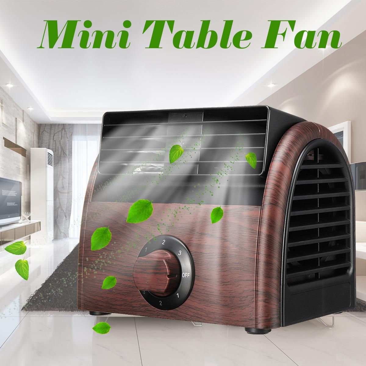 Noiseless Woodgrain Desk Air Fan Mini Table Fans 360 Revolving 3 Speed