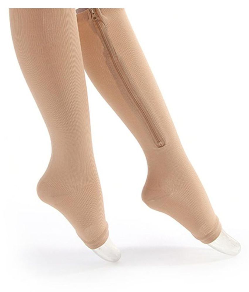 Unisex Zipper Compression Socks Thin Leg Burn Fat Leg Support Knee Sox