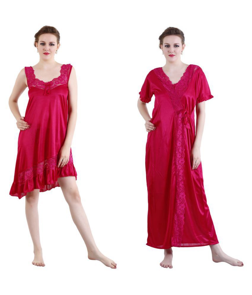     			Romaisa Satin Night Dress - Red