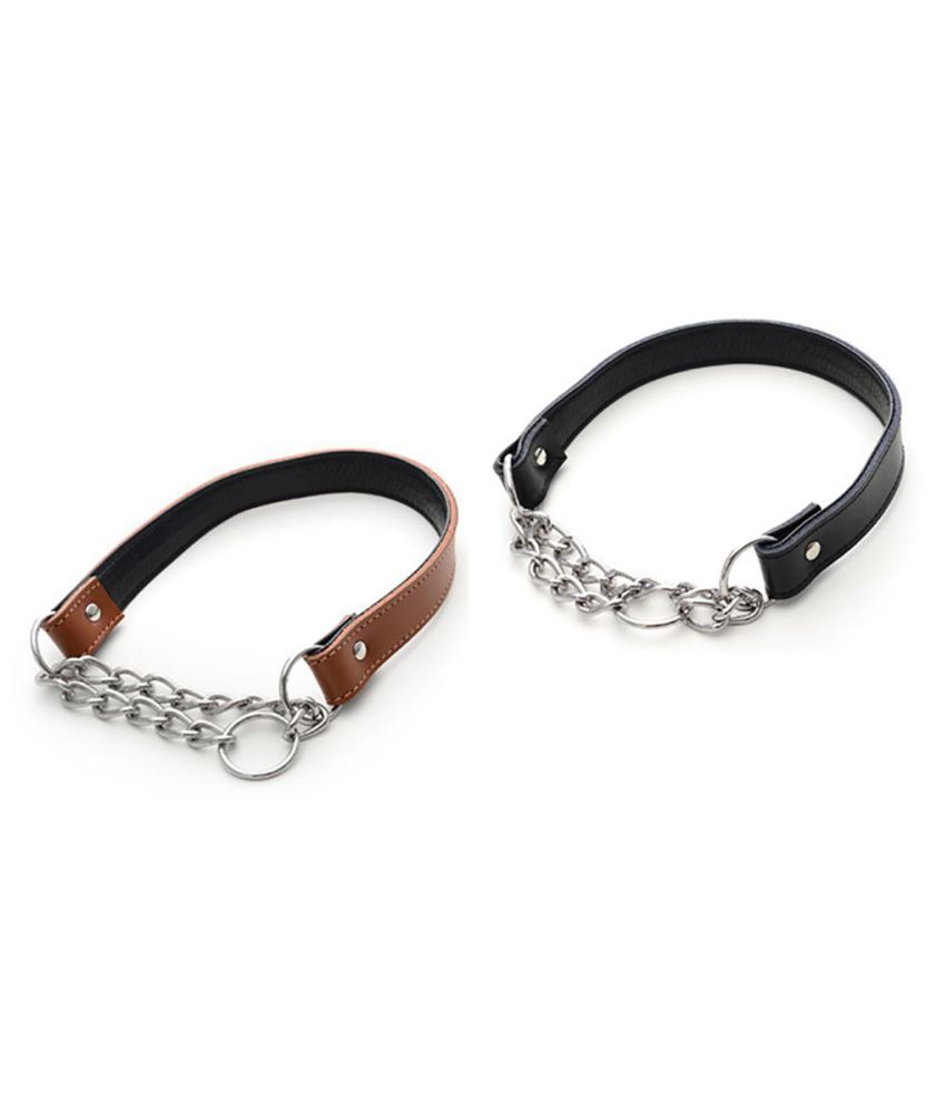 Genuine Leather Soft Comfort Chain Adjustable Puppy Dog Neck