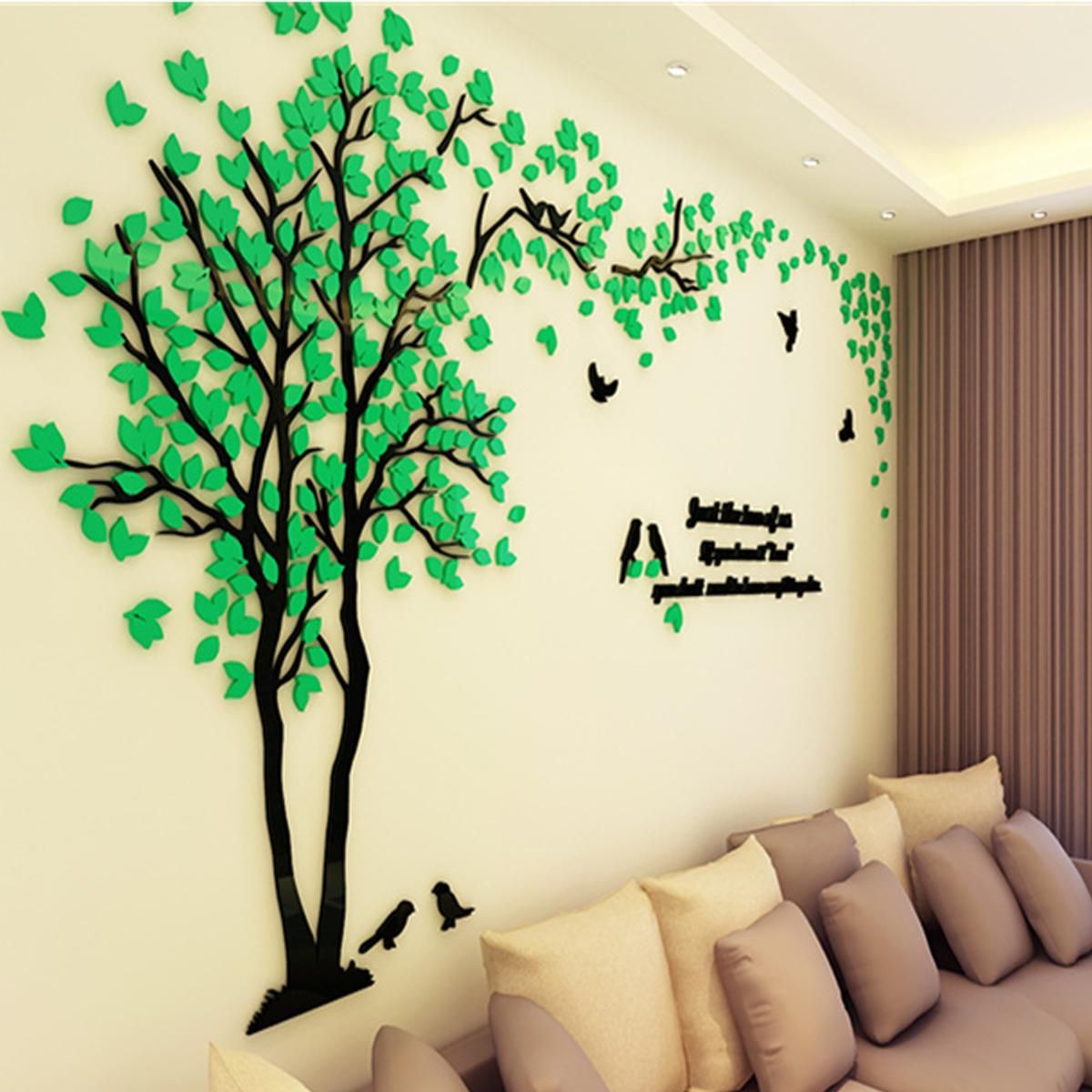 Acrylic 3D Tree Birds Cats Wall Sticker Decal Living Room Background ...