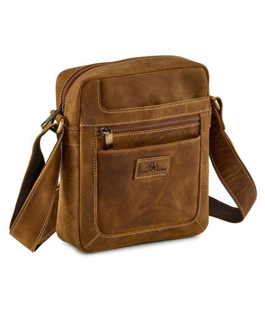 Zero Hour Brown Leather Casual Messenger Bag Buy Zero Hour Brown