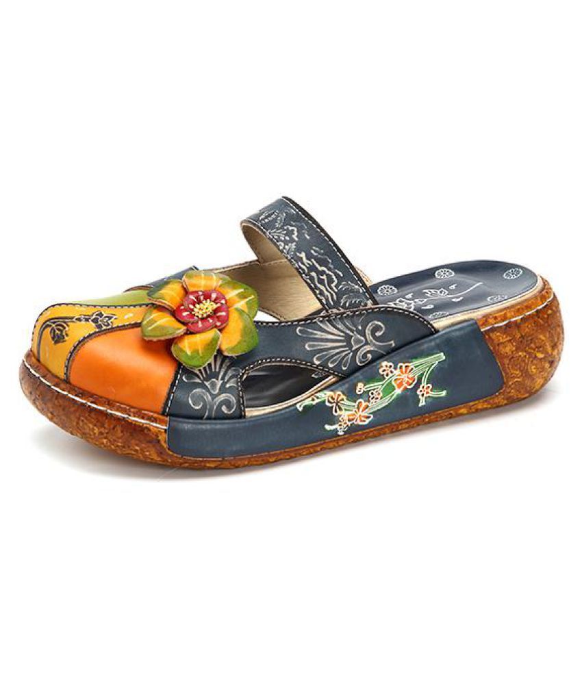 socofy vintage leather flower shoes