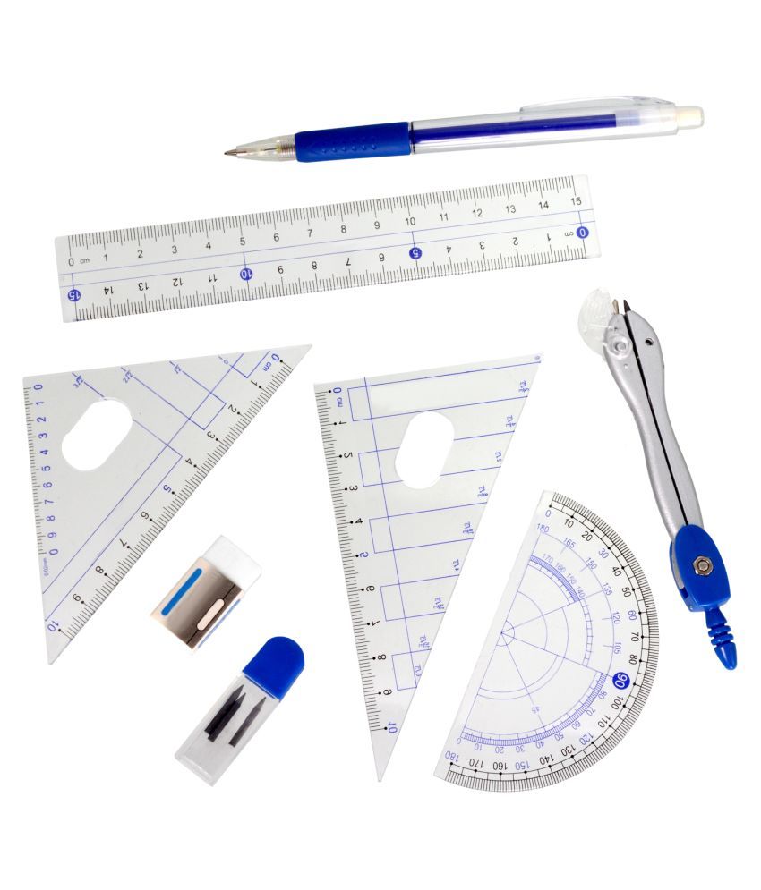 Students Compasses Set Square Ruler Mechanical Pencil Eraser Math