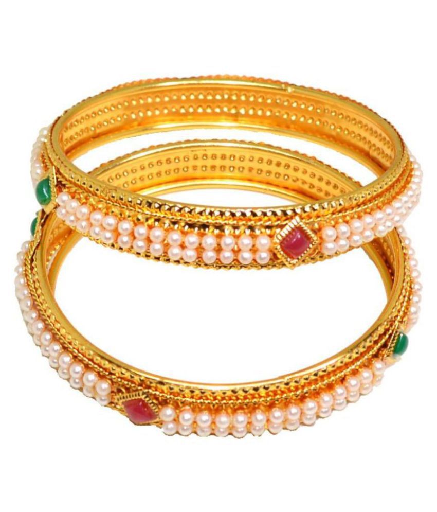 Jewels Kafe Golden Pearls Bangle Set of 2 Buy Jewels Kafe Golden Pearls Bangle Set of 2 Online