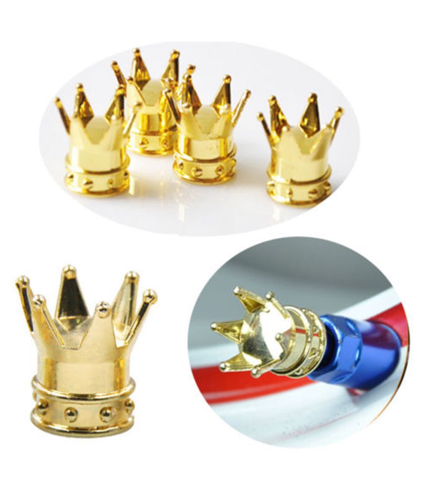 Set of 4 Valve Caps Crown Gold for Car and Motorcycle 