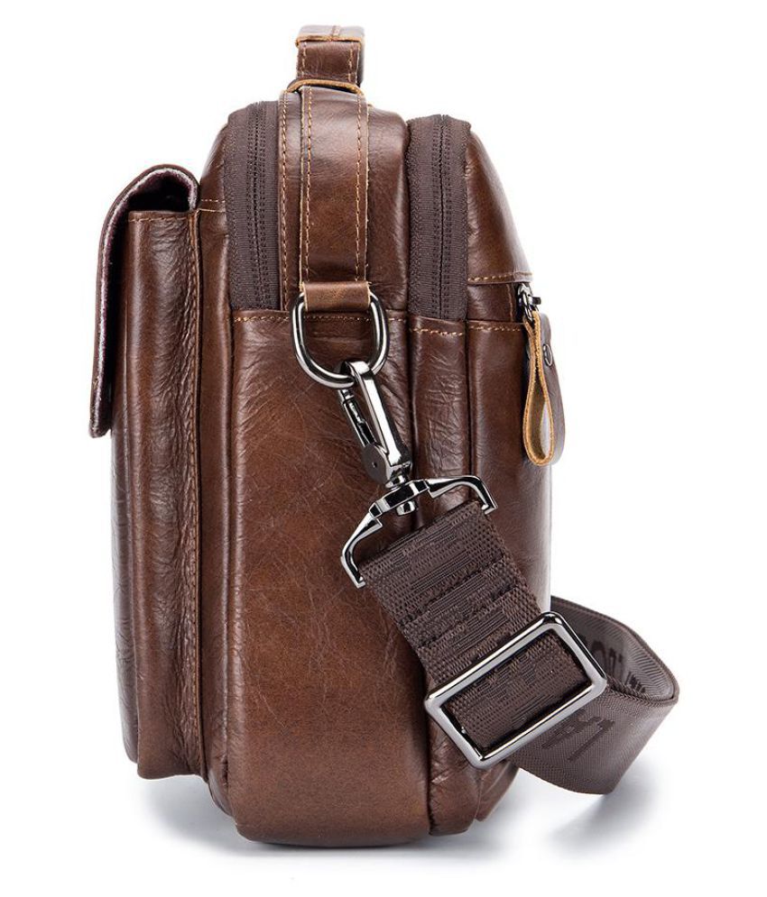 HANXIAODONG Mens Leather Handbag Shoulder Bag Retro Leather Satchel Unisex Long Strap Crossbody Travel Messenger Bags 18 Inch Brown 