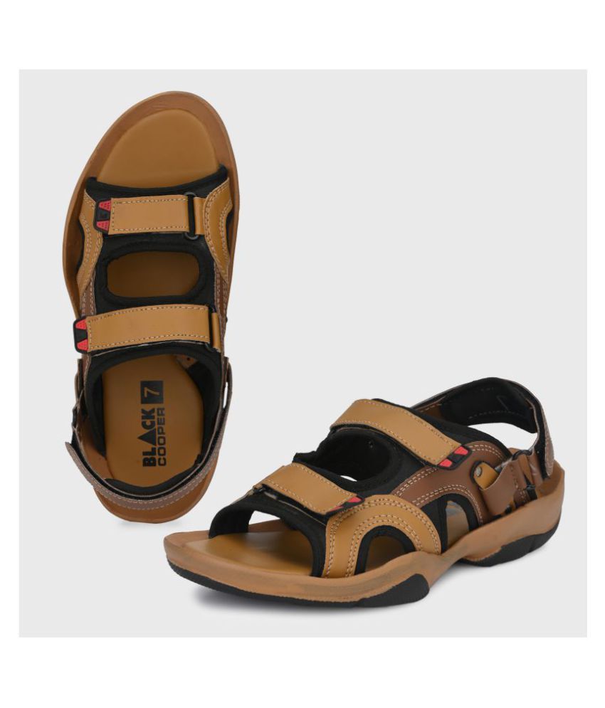 Black Cooper Tan Synthetic Leather Sandals Buy Black Cooper Tan