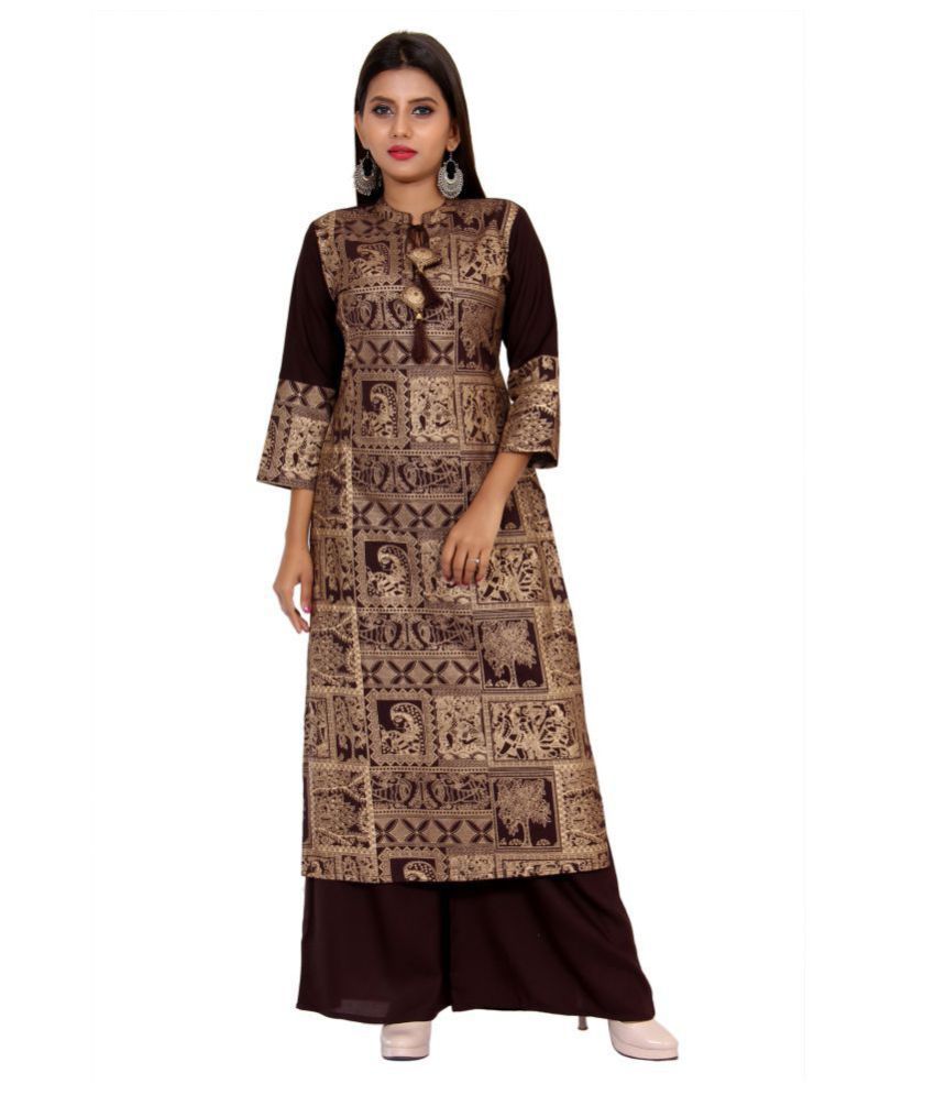 CHRISTEENA Rayon Ethnic Top With Palazzo - Stitched Suit - Buy ...